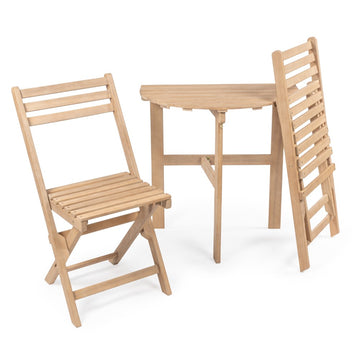 Cadiz Classic French Country 3-Piece Acacia Wood Half-Round Outdoor Folding Bistro Set - JONATHAN Y